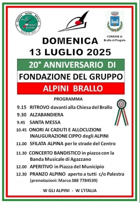 13 LUGLIO  BRALLO  FESTA DEL VENTENNALE - Associazione Nazionale Alpini 