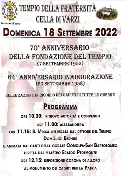 Domenica 18 Settembre Tempio della Fraternità - Associazione Nazionale Alpini 