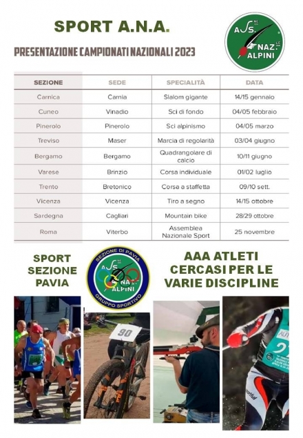 Calendario Manifestazioni Sportive  A.N.A. 2023 - Associazione Nazionale Alpini 