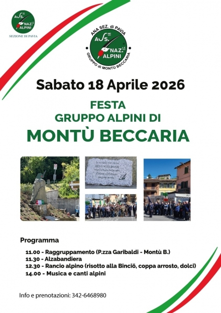 18 APRILE FESTA DEL GRUPPO DI MONTU' - Associazione Nazionale Alpini