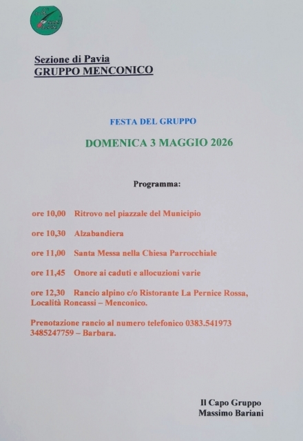 3 MAGGIO FESTA DEL GRUPPO DI MENCONICO - Associazione Nazionale Alpini 