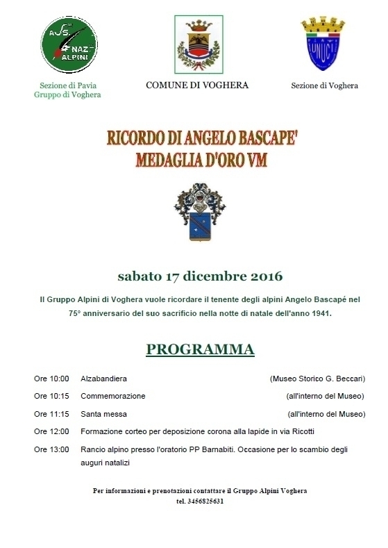 Voghera -17 dicembre: ricordo di Angelo Bascapè - Associazione Nazionale Alpini 