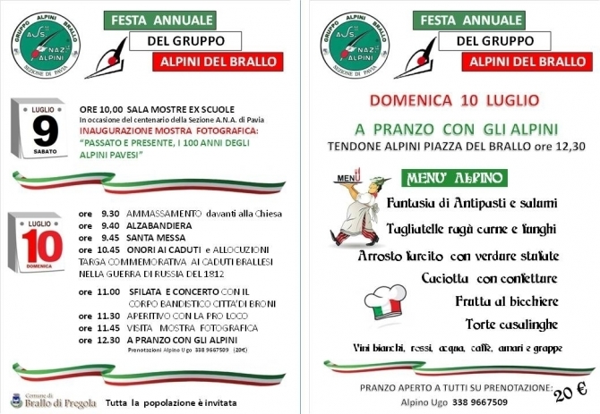 FESTA DEL GRUPPO DI BRALLO 9-10 LUGLIO 2022 - Associazione Nazionale Alpini 
