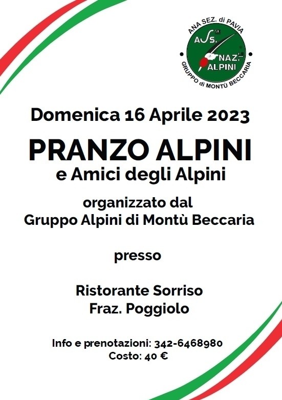 16/4/2023: Pranzo Alpini Montù Beccaria - Associazione Nazionale Alpini 