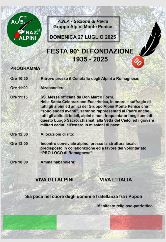 27 LUGLIO ROMAGNESE 90° FESTA DEL GRUPPO MONTE PENICE - Associazione Nazionale Alpini 