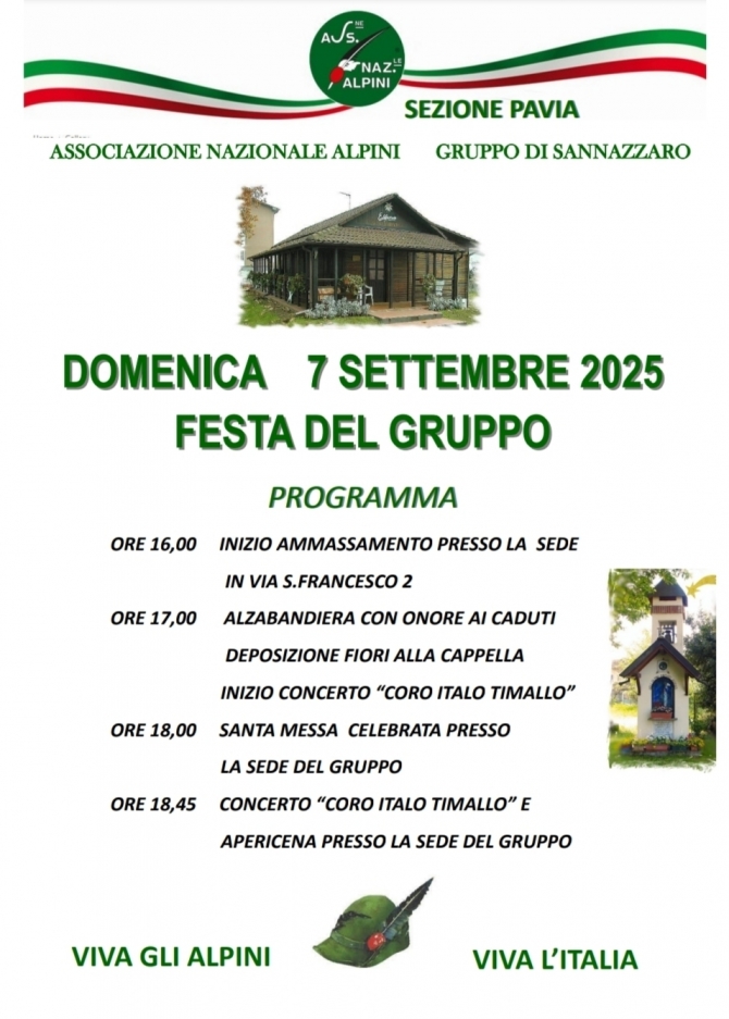 7 settembre Festa del Gruppo Sannazzaro - Associazione Nazionale Alpini 