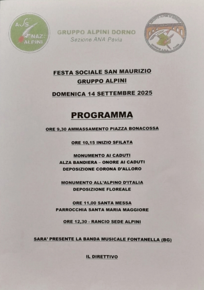 14 SETTEMBRE FESTA DEL GRUPPO DI DORNO - Associazione Nazionale Alpini 