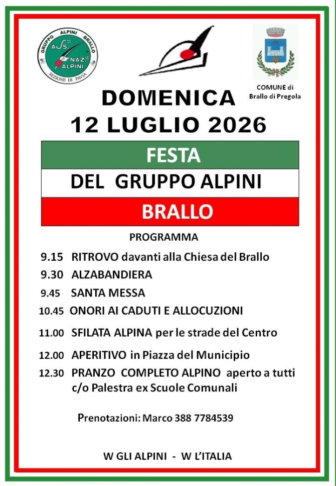 12 Luglio FESTA DEL GRUPPO BRALLO - Associazione Nazionale Alpini 