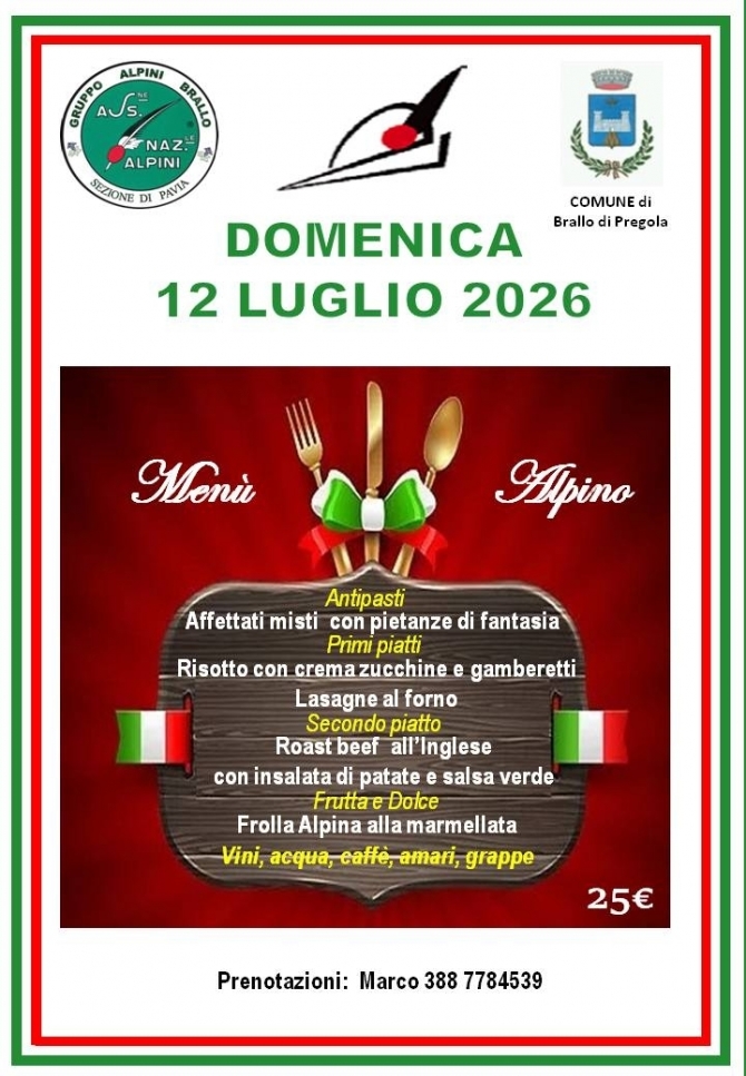 MENU DELLA FESTA 12 LUGLIO - Associazione Nazionale Alpini 